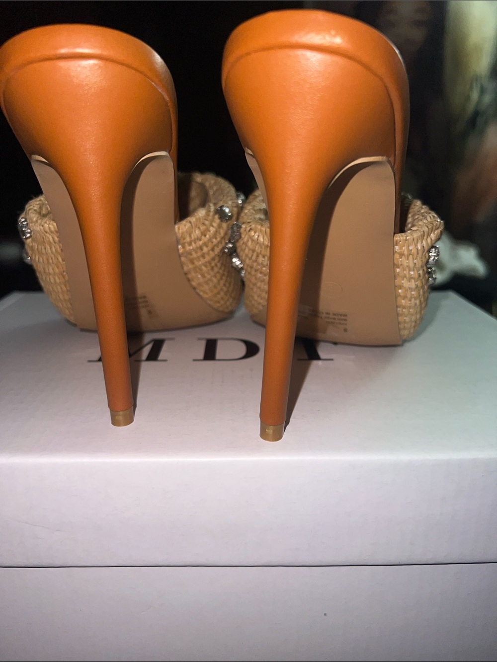 Cape Robbin Tan Woven Rhinestone Slip-On Heels - Picture 5 of 6